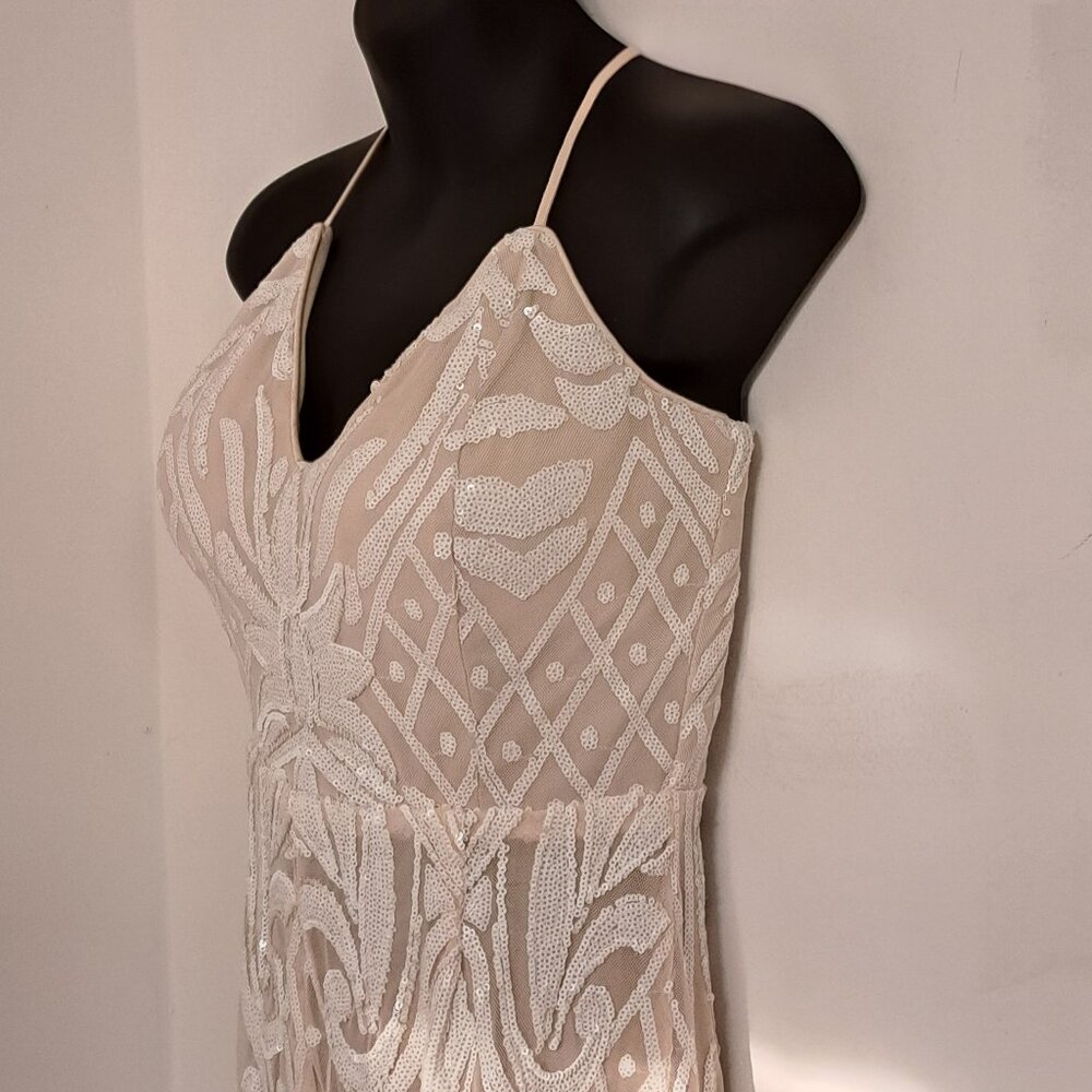 Lulus Cream Romper With White Sequins Size Small - image 7